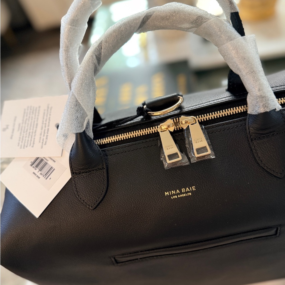 Black Leather Top-Handle Satchel - Picture 3 of 16